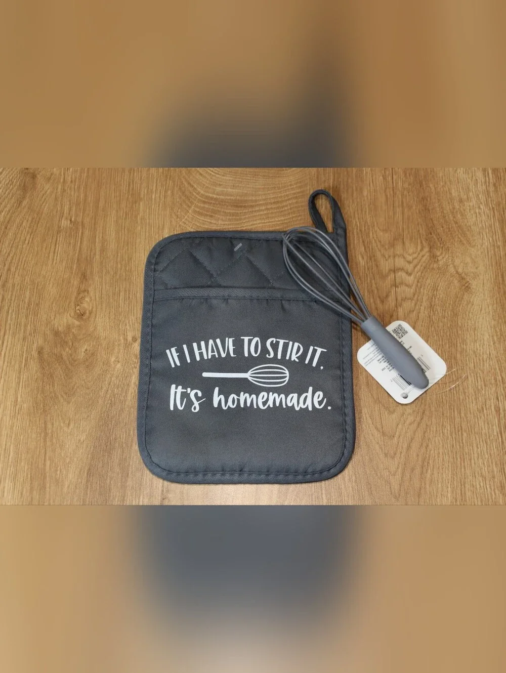 Handmade Gray Kitchen Potholder With Silicone Whisk